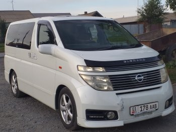 1 999 р. Дефлектор капота CA-Plastic Nissan Elgrand 2 рестайлинг (2004-2010) (Classic черный, Без надписи)  с доставкой в г. Нижний Новгород. Увеличить фотографию 2