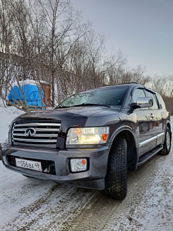 2 899 р. Дефлектор капота CA-Plastiс exclusive INFINITI QX56 JA60 дорестайлинг (2004-2007) (Classic черный, Без надписи)  с доставкой в г. Нижний Новгород. Увеличить фотографию 2