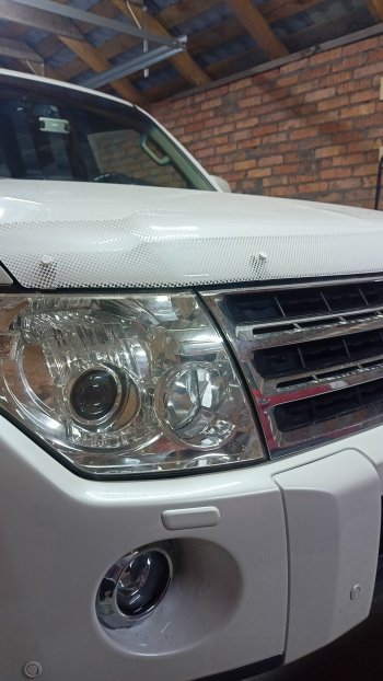 2 299 р. Дефлектор капота CA-Plastiс  Mitsubishi Pajero  4 V90 (2006-2015) дорестайлинг, 1-ый рестайлинг (Шелкография белая)  с доставкой в г. Нижний Новгород. Увеличить фотографию 4