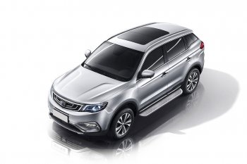 Защита порогов Slitkoff (d57, с листом) Geely Atlas Pro NL3 (2019-2024)  (Нержавейка)