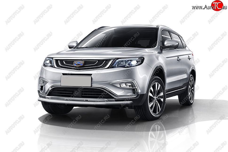 10 349 р. Защита переднего бампера Slitkoff (d57 мм)  Geely Atlas  NL3 (2016-2022) (Сталь с полимерным покрытием. Цвет: серебристый)  с доставкой в г. Нижний Новгород