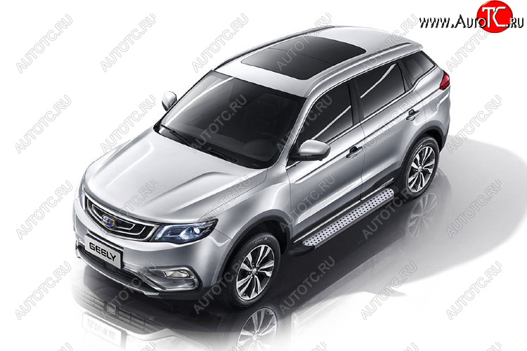 17 399 р. Пороги алюминиевые Slitkoff Geely Atlas Pro NL3 (2019-2024) (Standart Silver)  с доставкой в г. Нижний Новгород