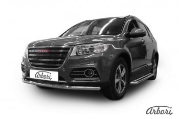 Защита переднего бампера Arbori (нержавейка, 2 трубы d57 и 42 mm) Haval H6 дорестайлинг (2016-2019)