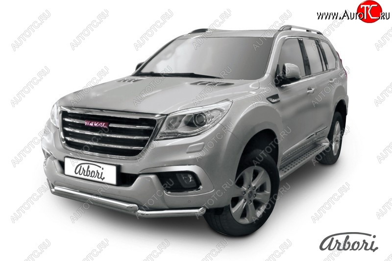 14 363 р. Защита переднего бампера Arbori (нержавейка, 2 трубы d57 и 57 mm) Haval H9 дорестайлинг (2015-2017)  с доставкой в г. Нижний Новгород