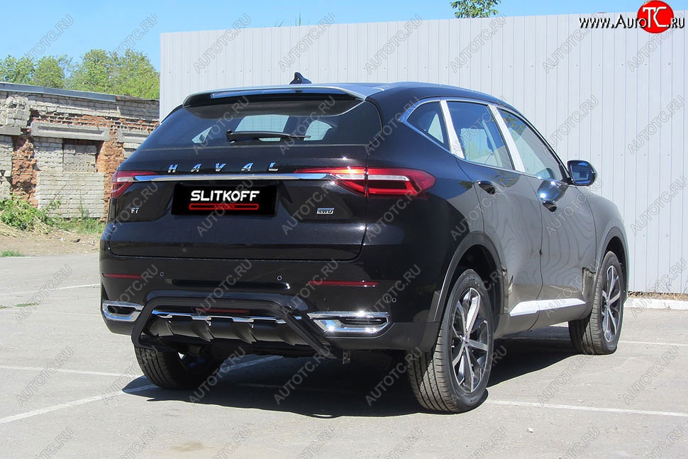 9 399 р. Защита заднего бампера (Ø42 мм скоба, окрашенная) Slitkoff Haval F7  дорестайлинг (2018-2022) (цвет: черный)  с доставкой в г. Нижний Новгород