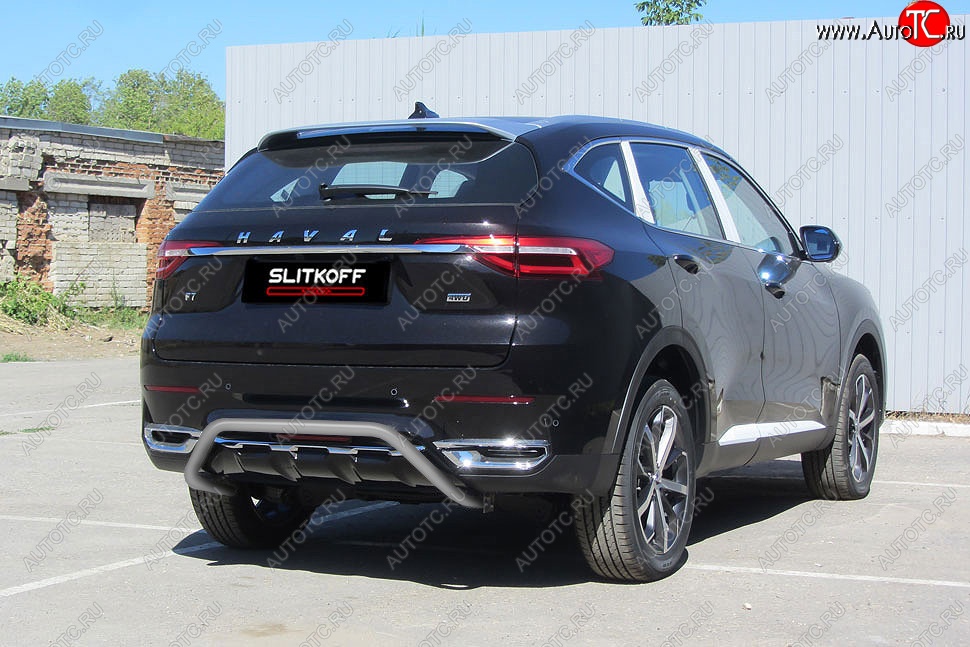 9 549 р. Защита заднего бампера (Ø42 мм скоба, окрашенная) Slitkoff  Haval F7 - F7x (цвет: серебро)  с доставкой в г. Нижний Новгород