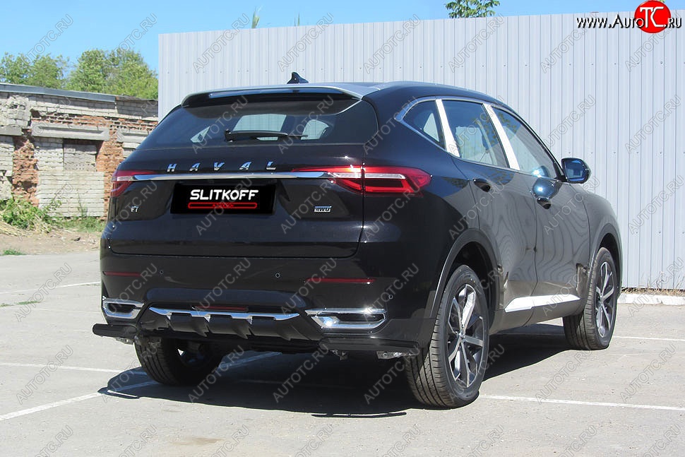 3 999 р. Защита заднего бампера (Ø57 мм уголки, окрашенная) Slitkoff  Haval F7 - F7x (цвет: черный)  с доставкой в г. Нижний Новгород