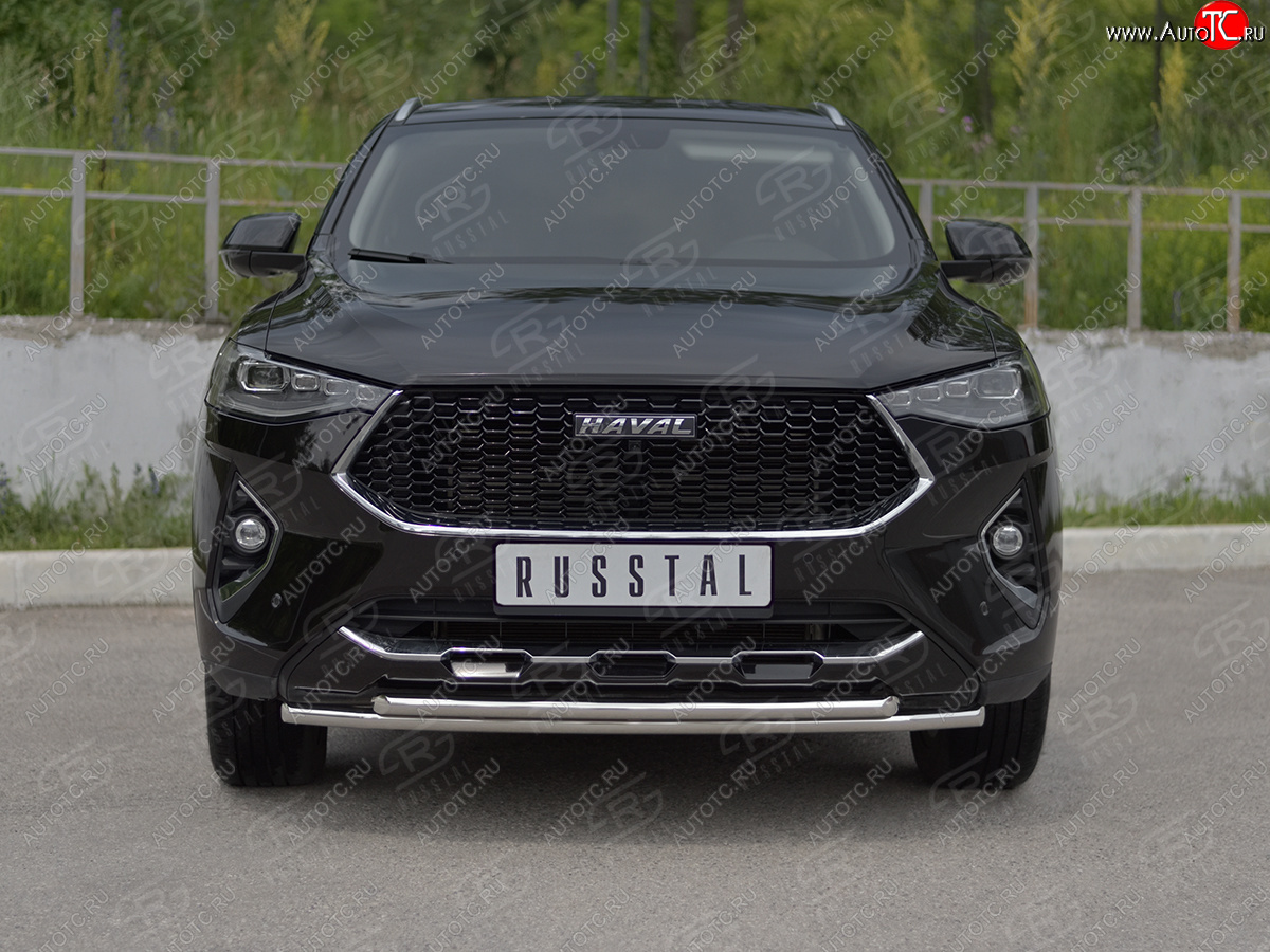 12 299 р. Защита переднего бампера (Ø42 мм, нержавейка, 4WD) SLITKOFF Haval F7x  дорестайлинг (2019-2022) (полированная нержавейка)  с доставкой в г. Нижний Новгород