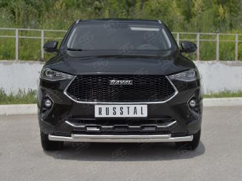 Защита переднего бампера (Ø63 мм секции, нержавейка, 1.5 4WD) SLITKOFF Haval F7x  дорестайлинг (2019-2022)