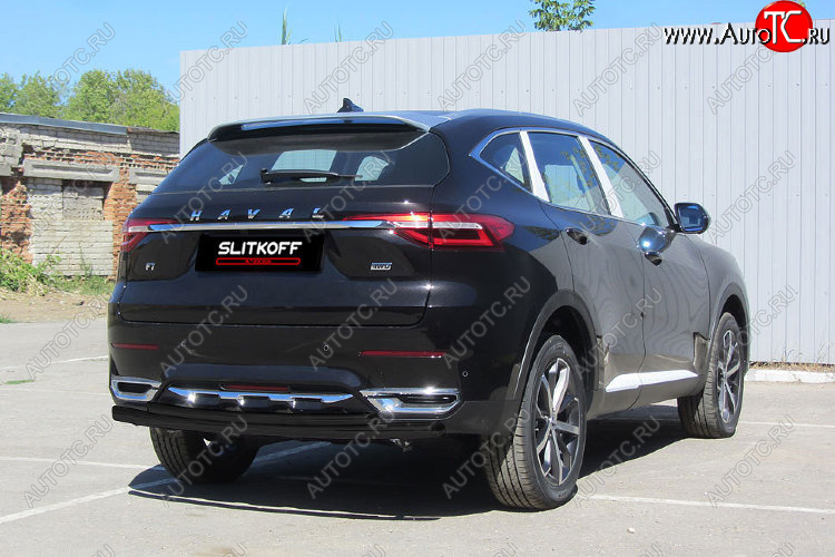 9 699 р. Защита заднего бампера (d57+d42) Slitkoff  Haval F7x (2019-2022) дорестайлинг (Цвет: черный)  с доставкой в г. Нижний Новгород