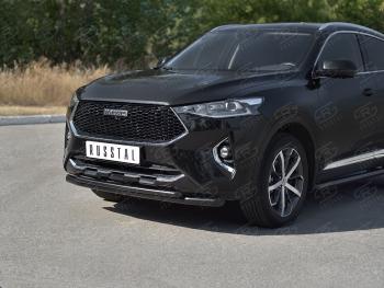 12 349 р. Защита переднего бампера SLITKOFF (Ø57 секции/Ø42 дуга)  Haval F7x (2019-2022) дорестайлинг (нержавейка с полимерным покрытием, черный)  с доставкой в г. Нижний Новгород. Увеличить фотографию 1