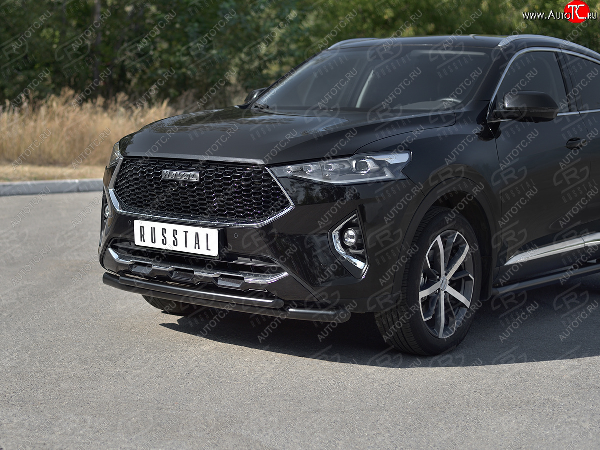 12 349 р. Защита переднего бампера SLITKOFF (Ø57 секции/Ø42 дуга)  Haval F7x (2019-2022) дорестайлинг (нержавейка с полимерным покрытием, черный)  с доставкой в г. Нижний Новгород