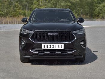 12 349 р. Защита переднего бампера SLITKOFF (Ø57 секции/Ø42 дуга)  Haval F7x (2019-2022) дорестайлинг (нержавейка с полимерным покрытием, черный)  с доставкой в г. Нижний Новгород. Увеличить фотографию 2