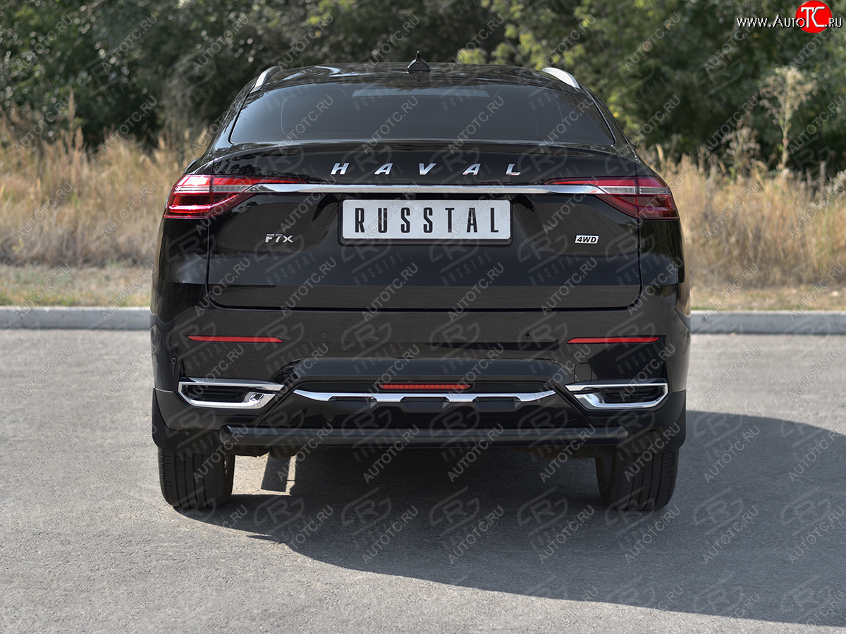 6 699 р. Защита заднего бампера (Ø63 мм, окрашенная) SLITKOFF  Haval F7x (2019-2022)  дорестайлинг (цвет черный муар)  с доставкой в г. Нижний Новгород