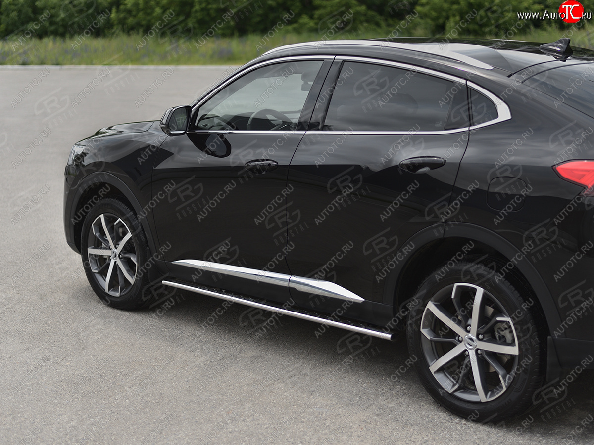 23 749 р. Защита порогов (Ø75x42 мм, с проступью) Russtal Haval F7x  дорестайлинг (2019-2022) (полированная нержавейка)  с доставкой в г. Нижний Новгород