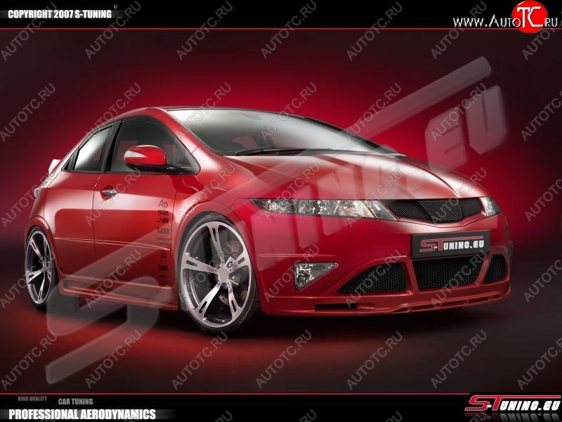 3 449 р. Накладка на передний бампер S-tuning Honda Civic FK,FN хэтчбэк 5 дв. дорестайлинг (2005-2008)  с доставкой в г. Нижний Новгород