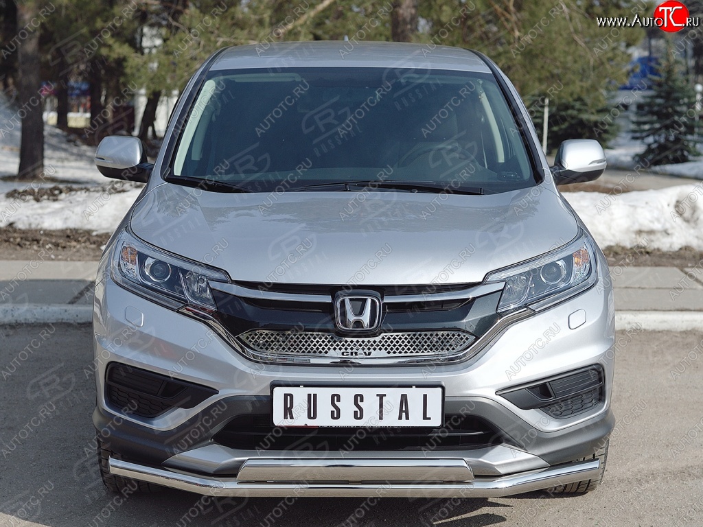 2 899 р. Защитная решётка радиатора (рестайлинг) Russtal (нержавейка) Honda CR-V RM1,RM3,RM4 дорестайлинг (2012-2015) (Неокрашенная)  с доставкой в г. Нижний Новгород