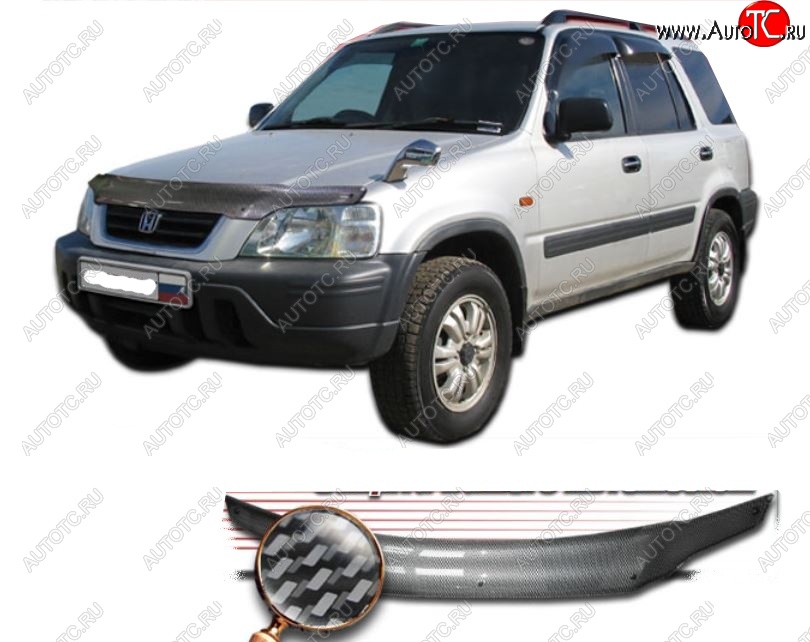 2 569 р. Дефлектор капота CA-Plastiс  Honda CR-V  RD1,RD2,RD3 (1995-2001)  дорестайлинг, рестайлинг (Шелкография карбон-серебро)  с доставкой в г. Нижний Новгород