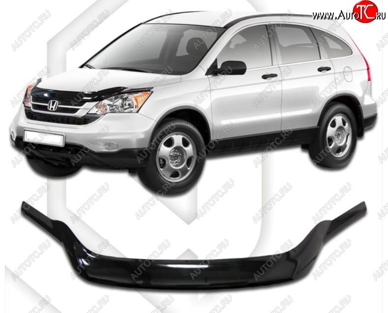 2 299 р. Дефлектор капота CA-Plastiс exclusive  Honda CR-V  RE1,RE2,RE3,RE4,RE5,RE7 (2009-2012) рестайлинг (Classic черный, Без надписи)  с доставкой в г. Нижний Новгород