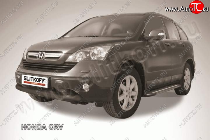 8 299 р. Защита переднего бампера из трубы d76 Slitkoff (дуга) Honda CR-V RE1,RE2,RE3,RE4,RE5,RE7 рестайлинг (2009-2012) (Цвет: серебристый)  с доставкой в г. Нижний Новгород