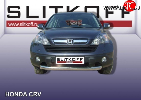 13 499 р. Одинарная защита переднего бампера диаметром 76 мм Slitkoff Honda CR-V RE1,RE2,RE3,RE4,RE5,RE7 рестайлинг (2009-2012) (Нержавейка, Полированная)  с доставкой в г. Нижний Новгород