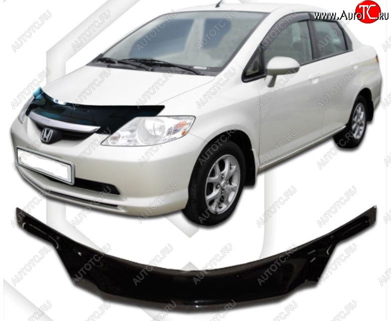 2 199 р. Дефлектор капота (D-6;7;8;9) CA-Plastiс exclusive  Honda Fit Aria  GD (2002-2005) дорестайлинг седан (Classic черный, Без надписи)  с доставкой в г. Нижний Новгород