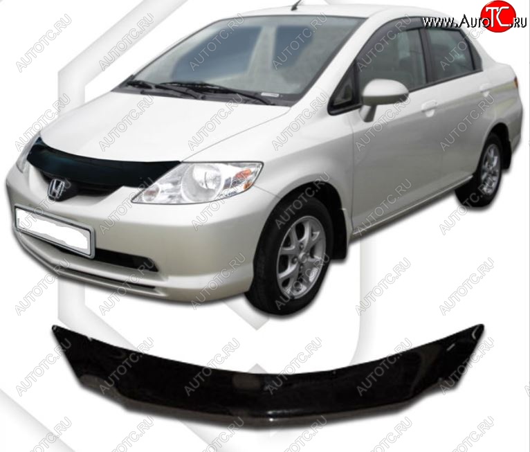 1 839 р. Дефлектор капота (D-6;7;8;9) CA-Plastic  Honda Fit Aria  GD (2002-2005) дорестайлинг седан (Classic черный, Без надписи)  с доставкой в г. Нижний Новгород