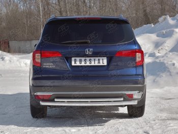 20 849 р. Защита заднего бампера (2 трубы Ø63 и 42 мм, нержавейка) Russtal Honda Pilot YF6 дорестайлинг (2016-2019)  с доставкой в г. Нижний Новгород. Увеличить фотографию 4