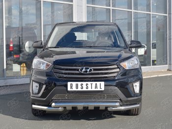 Защита переднего бампера (2 трубы Ø63 мм с клыками, нержавейка) SLITKOFF Hyundai (Хюндаи) Creta (Крета)  GS (2015-2021) GS дорестайлинг, рестайлинг