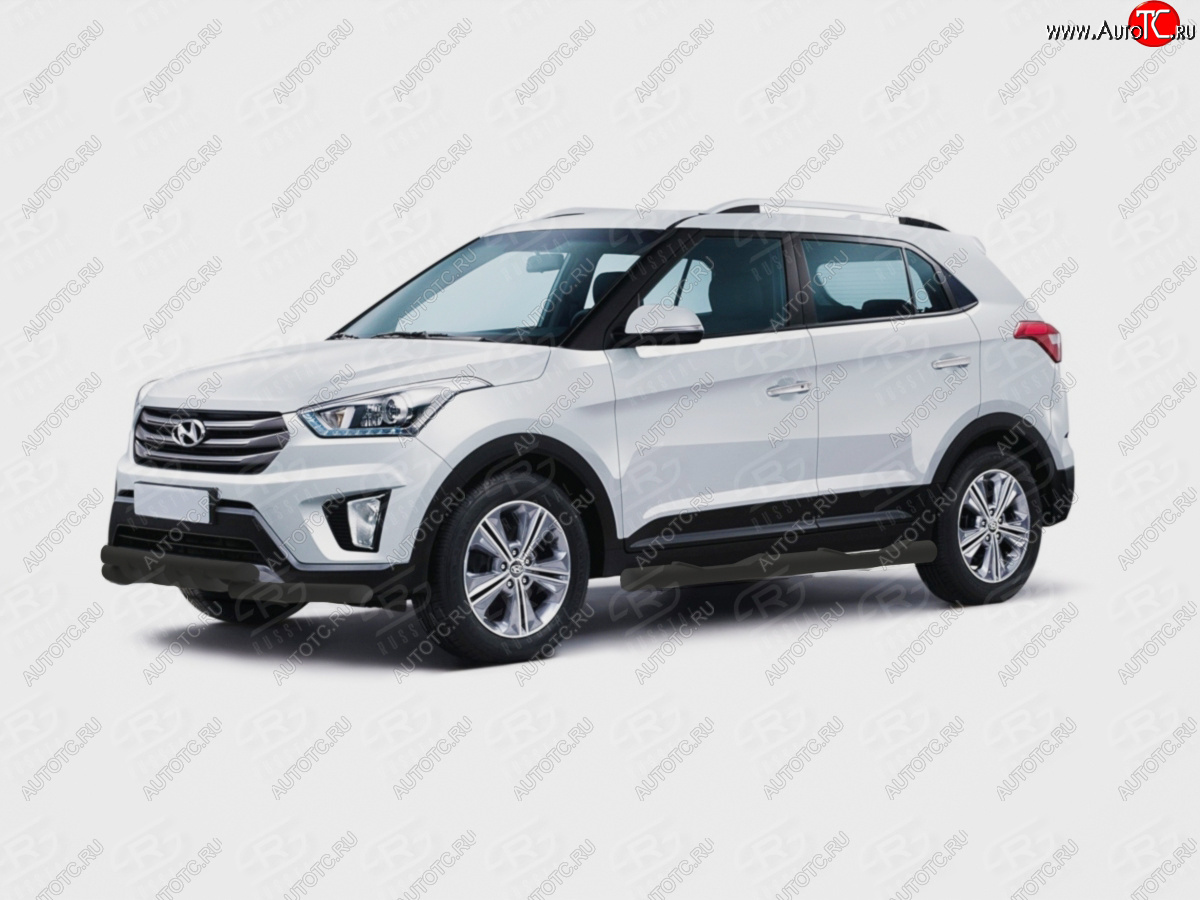 15 549 р. Защита порогов (Ø76 мм, с проступью) SLITKOFF  Hyundai Creta  GS (2015-2021) дорестайлинг, рестайлинг (торцы круглые 90°, порошковая окраска в цвет черный муар)  с доставкой в г. Нижний Новгород