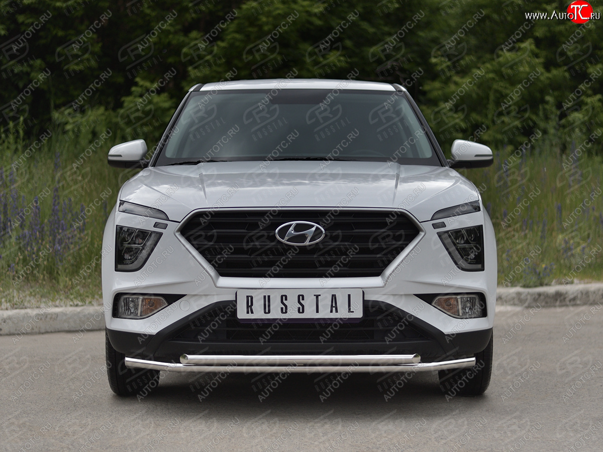 13 999 р. Защита переднего бампера (2 трубы Ø42 мм, нержавейка) Russtal Hyundai Creta SU (2020-2022)  с доставкой в г. Нижний Новгород