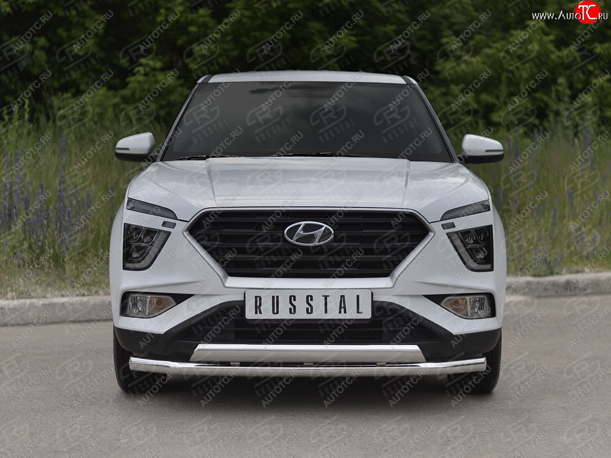 16 999 р. Защита переднего бампера (2 трубы Ø63 и 75х42 мм, нержавейка) Russtal Hyundai Creta SU (2020-2022)  с доставкой в г. Нижний Новгород