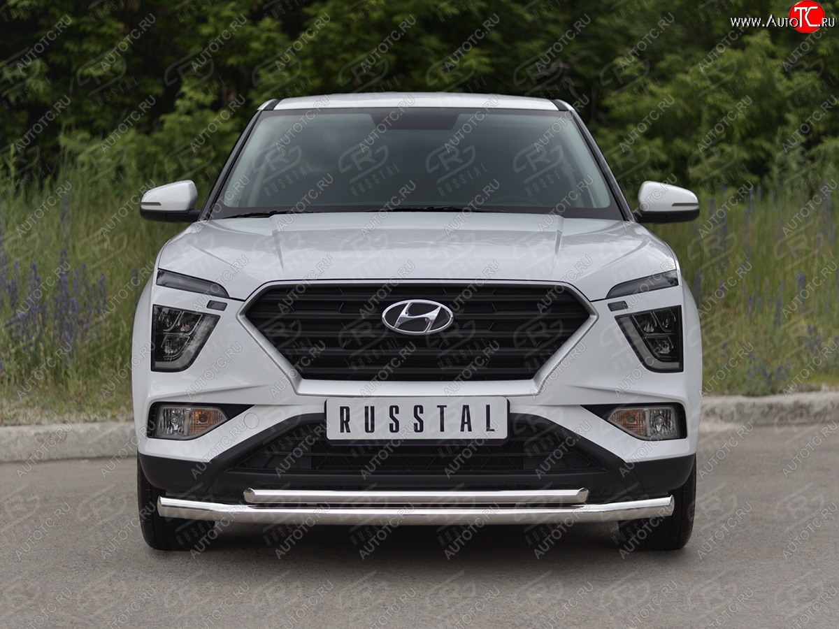 14 999 р. Защита переднего бампера (2 трубы Ø63 и 42 мм, нержавейка) Russtal Hyundai Creta SU (2020-2022)  с доставкой в г. Нижний Новгород