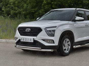 14 999 р. Защита переднего бампера (2 трубы Ø63 и 42 мм, нержавейка) Russtal Hyundai Creta SU (2020-2022)  с доставкой в г. Нижний Новгород. Увеличить фотографию 2