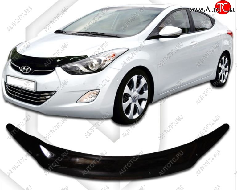 2 079 р. Дефлектор капота CA-Plastiс  Hyundai Elantra  MD (2010-2013) дорестайлинг (Classic черный, Без надписи)  с доставкой в г. Нижний Новгород