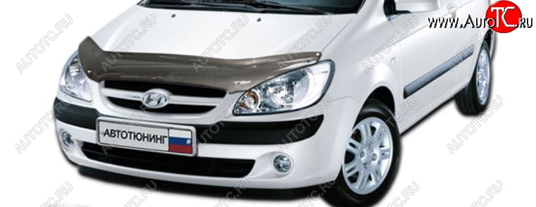 2 489 р. Дефлектор капота CA-Plastiс  Hyundai Getz  TB (2005-2010) хэтчбэк 5 дв. рестайлинг (Шелкография карбон-серебро)  с доставкой в г. Нижний Новгород