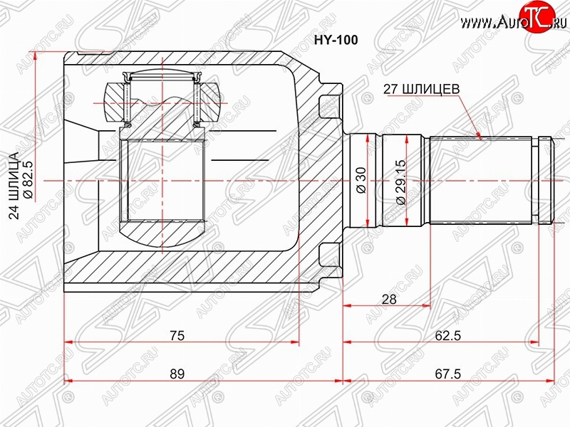 3 169 р. Шрус (внутренний) SAT (24*27*30 мм)  Hyundai IX35  LM (2009-2018), Hyundai Tucson  LM (2010-2017), KIA Sportage  3 SL (2010-2016)  с доставкой в г. Нижний Новгород