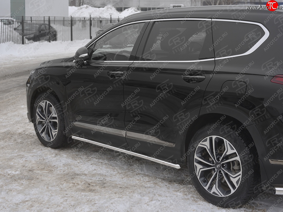 14 299 р. Защита порогов из трубы d42 SLITKOFF Hyundai Santa Fe TM дорестайлинг (2018-2021) (Вариант 1 (со скосами на торцах))  с доставкой в г. Нижний Новгород