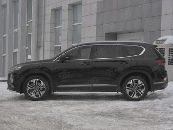 14 299 р. Защита порогов из трубы d42 SLITKOFF Hyundai Santa Fe TM дорестайлинг (2018-2021) (Вариант 1 (со скосами на торцах))  с доставкой в г. Нижний Новгород. Увеличить фотографию 2