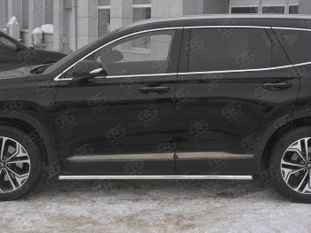 14 299 р. Защита порогов из трубы d42 SLITKOFF Hyundai Santa Fe TM дорестайлинг (2018-2021) (Вариант 1 (со скосами на торцах))  с доставкой в г. Нижний Новгород. Увеличить фотографию 3