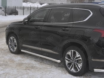 Пороги из трубы d63 SLITKOFF Hyundai Santa Fe TM дорестайлинг (2018-2021)  (Вариант 1 (со скосами на торцах))