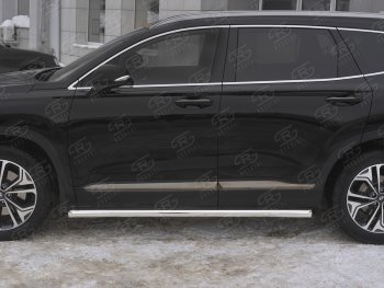 15 799 р. Пороги из трубы d63 SLITKOFF Hyundai Santa Fe TM дорестайлинг (2018-2021) (Вариант 1 (со скосами на торцах))  с доставкой в г. Нижний Новгород. Увеличить фотографию 3