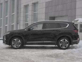 20 999 р. Пороги из трубы d42 с листом SLITKOFF Hyundai Santa Fe TM дорестайлинг (2018-2021) (Лист алюм, проф. нерж)  с доставкой в г. Нижний Новгород. Увеличить фотографию 2