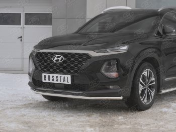 13 499 р. Защита переднего бампера (Ø42 мм, нержавейка) SLITKOFF  Hyundai Santa Fe  TM (2018-2021) дорестайлинг  с доставкой в г. Нижний Новгород. Увеличить фотографию 4