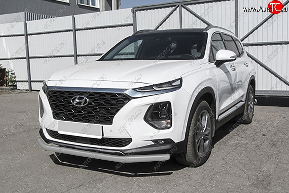 10 999 р. Защита переднего бампера Slitkoff (d57 мм)  Hyundai Santa Fe  TM (2018-2021) дорестайлинг (Сталь с полимерным покрытием. Цвет: серебристый)  с доставкой в г. Нижний Новгород