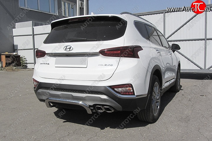 11 449 р. Защита заднего бампера Slitkoff (скоба, d57 мм)  Hyundai Santa Fe  TM (2018-2021) дорестайлинг (Нержавейка, Полированная)  с доставкой в г. Нижний Новгород