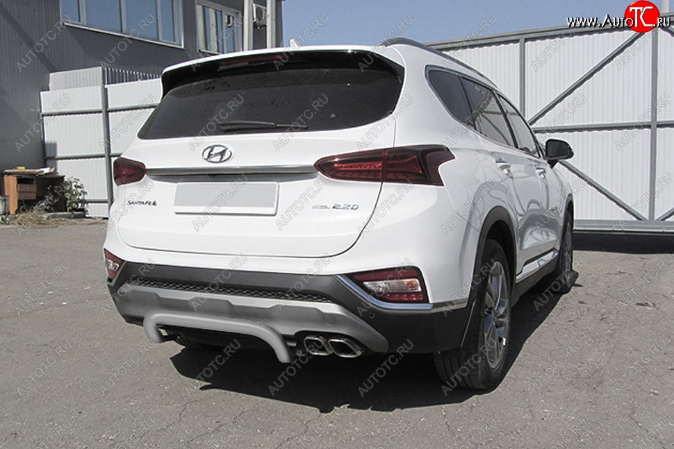 6 999 р. Защита заднего бампера Slitkoff (скоба, d57 мм)  Hyundai Santa Fe  TM (2018-2021) дорестайлинг (Сталь с полимерным покрытием. Цвет: серебристый)  с доставкой в г. Нижний Новгород