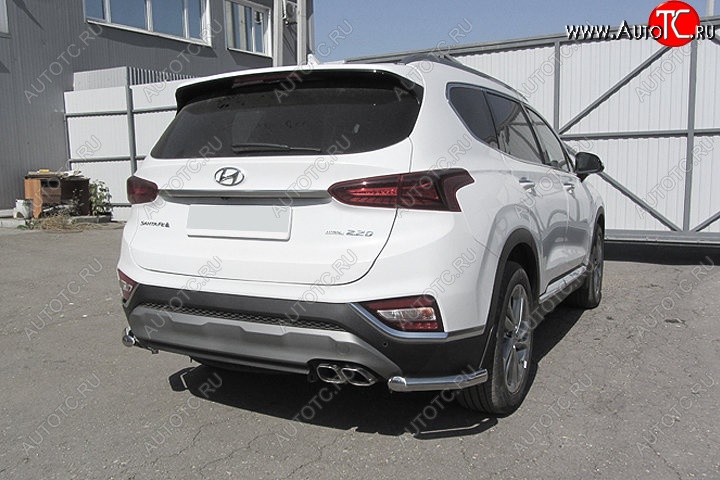 12 299 р. Защита заднего бампера Slitkoff (уголки, d57)  Hyundai Santa Fe  TM (2018-2021) дорестайлинг (Нержавейка, Полированная)  с доставкой в г. Нижний Новгород