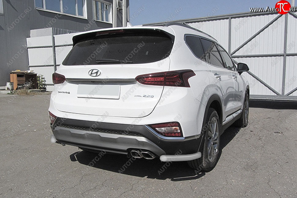 8 599 р. Защита заднего бампера Slitkoff (уголки, d57 мм)  Hyundai Santa Fe  TM (2018-2021) дорестайлинг (Сталь с полимерным покрытием. Цвет: серебристый)  с доставкой в г. Нижний Новгород