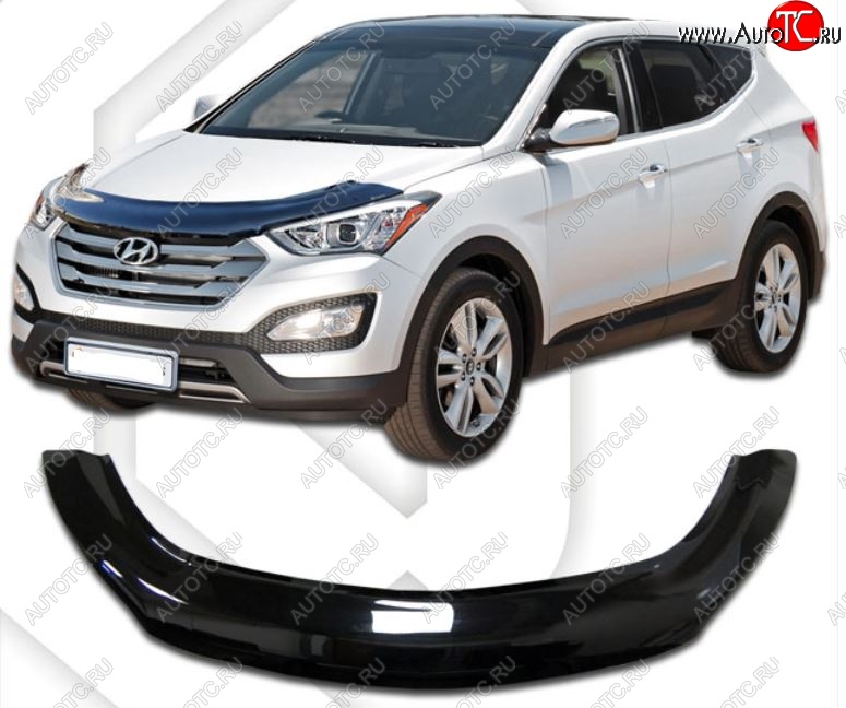 2 569 р. Дефлектор капота CA-Plastiс exclusive Hyundai Santa Fe DM дорестайлинг (2012-2016) (Classic черный, Без надписи)  с доставкой в г. Нижний Новгород